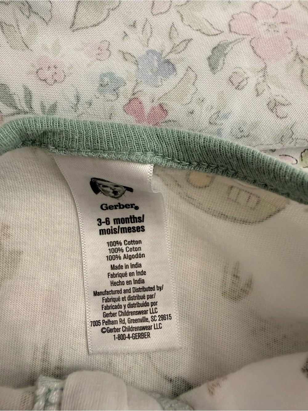 Gerber Cream Floral Footed One-Piece with Sage Trim